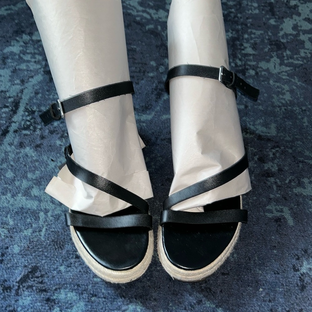 Zara Black (NWT) Strappy Wrap Ankle Sandals - Sz 10/EU41. Woven Wedge Heel